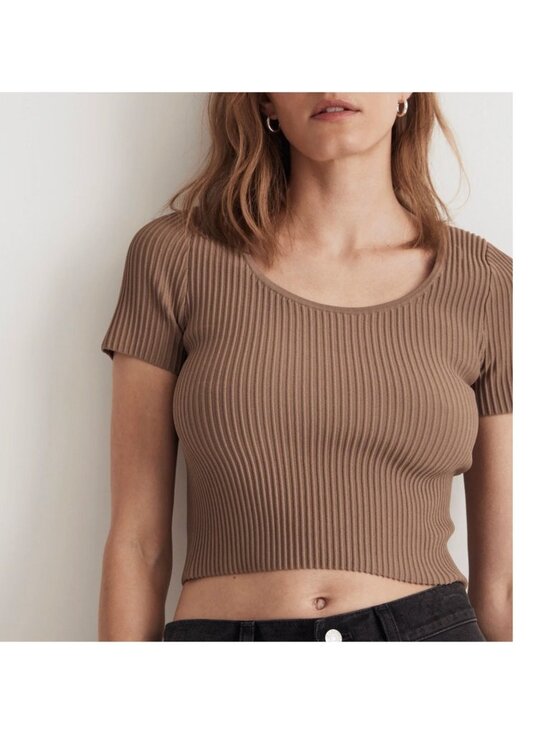 Madewell Tops - Madewell Ottoman Crop Sweater Tee Shirt Top Ribbed in Light Umber Brown L